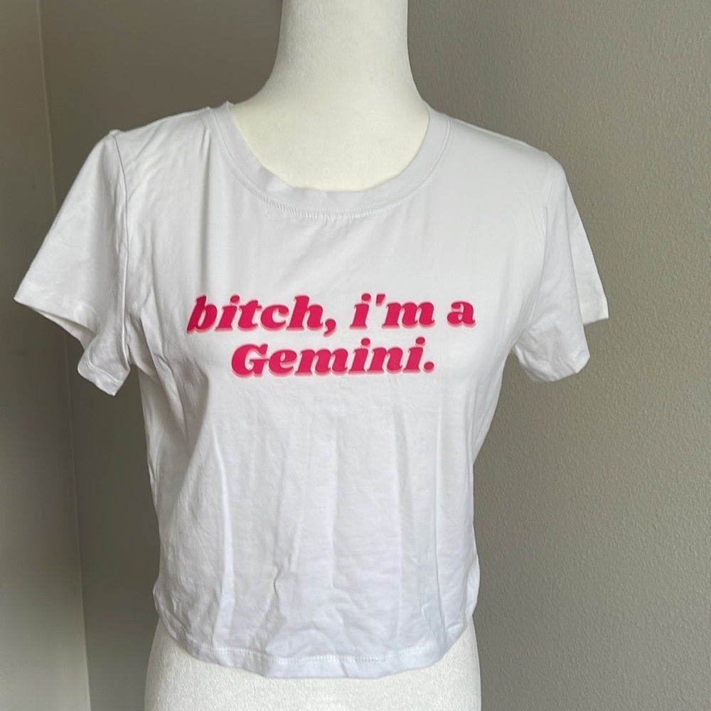 NEW White Graphic Tee with Pink Text Size L